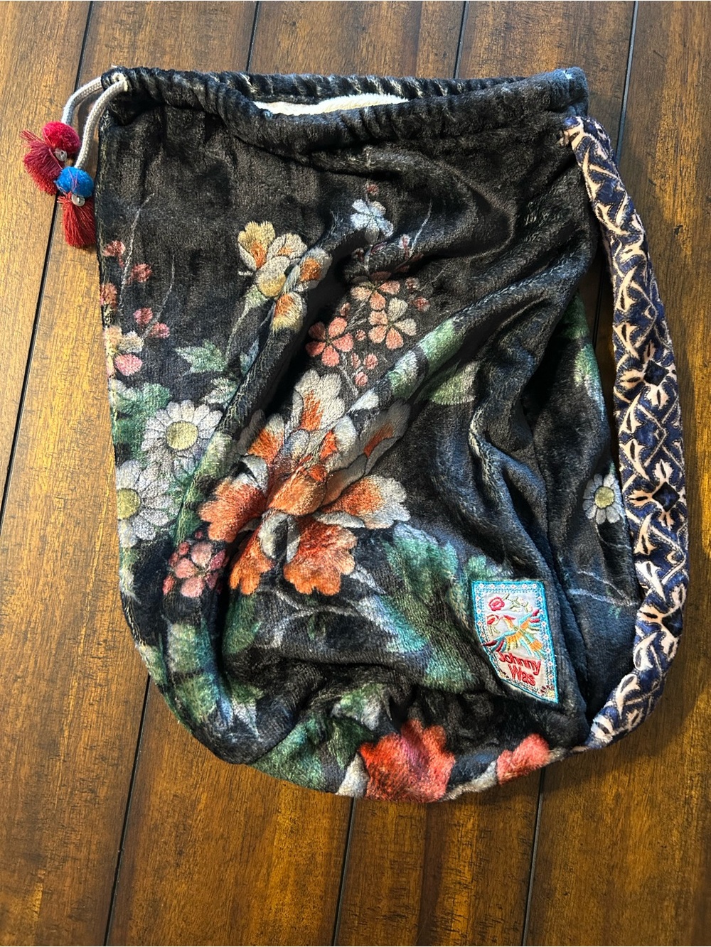 Johnny Was Black Floral Blanket Bag